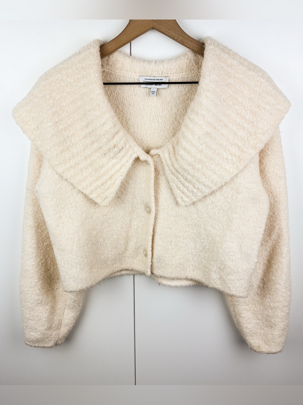 & Other Stories Alpaca Wool Blend Boucle Knit Collared Cardigan Sweater Cream - Picture 2 of 7